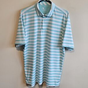 F&G Tech Performance Golf Polo Shirt - Large - Blue and White Striped